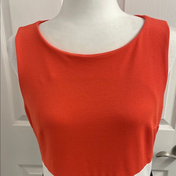 Vince Camino Colorblock Sleeveless Dress - Orange/Black/Cream Crew Neck Size 10 - Picture 2 of 11